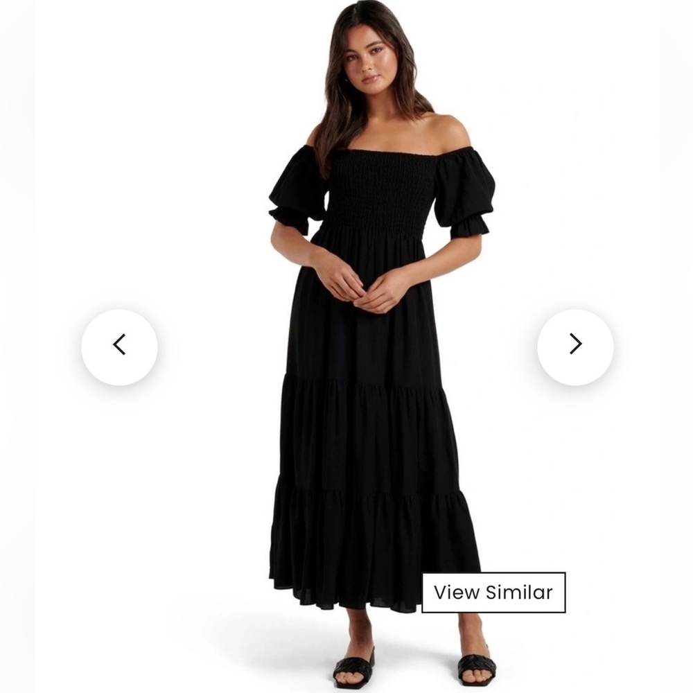 NWT Forever New Luna Shirred Bodice Midi Dress In Black